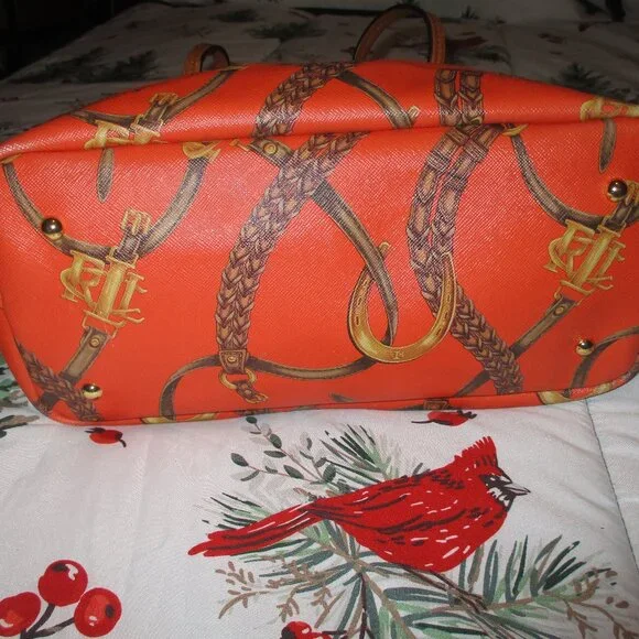 Ralph Lauren orange print  Equestrian classic tote - Picture 9 of 13